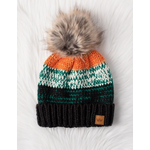 Panache Apparel Panache Black, Green & Orange Patterned Pom Hat