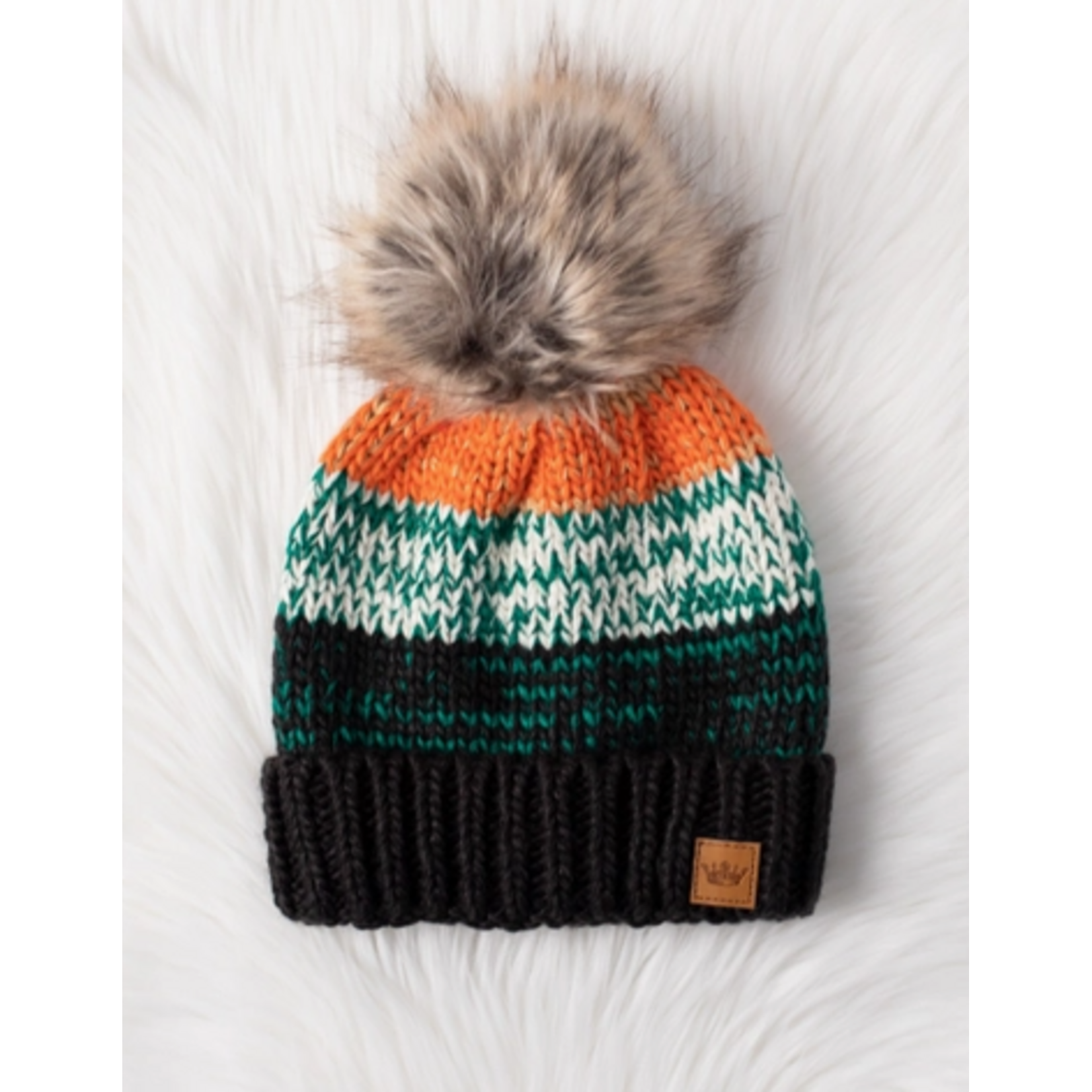 Panache Apparel Panache Black, Green & Orange Patterned Pom Hat