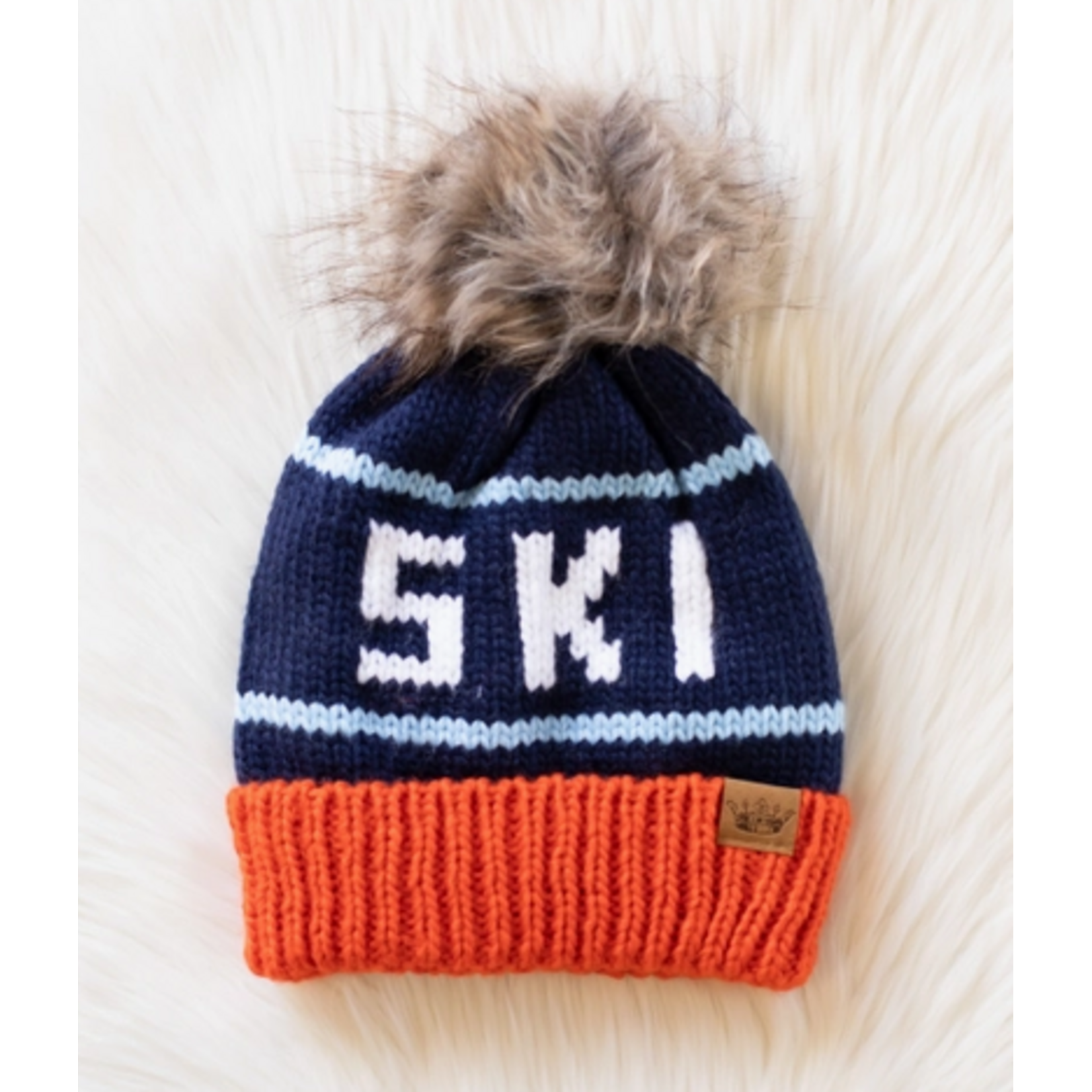Panache Apparel Panache Orange, Navy & Lt. Blue Ski Pom Hat