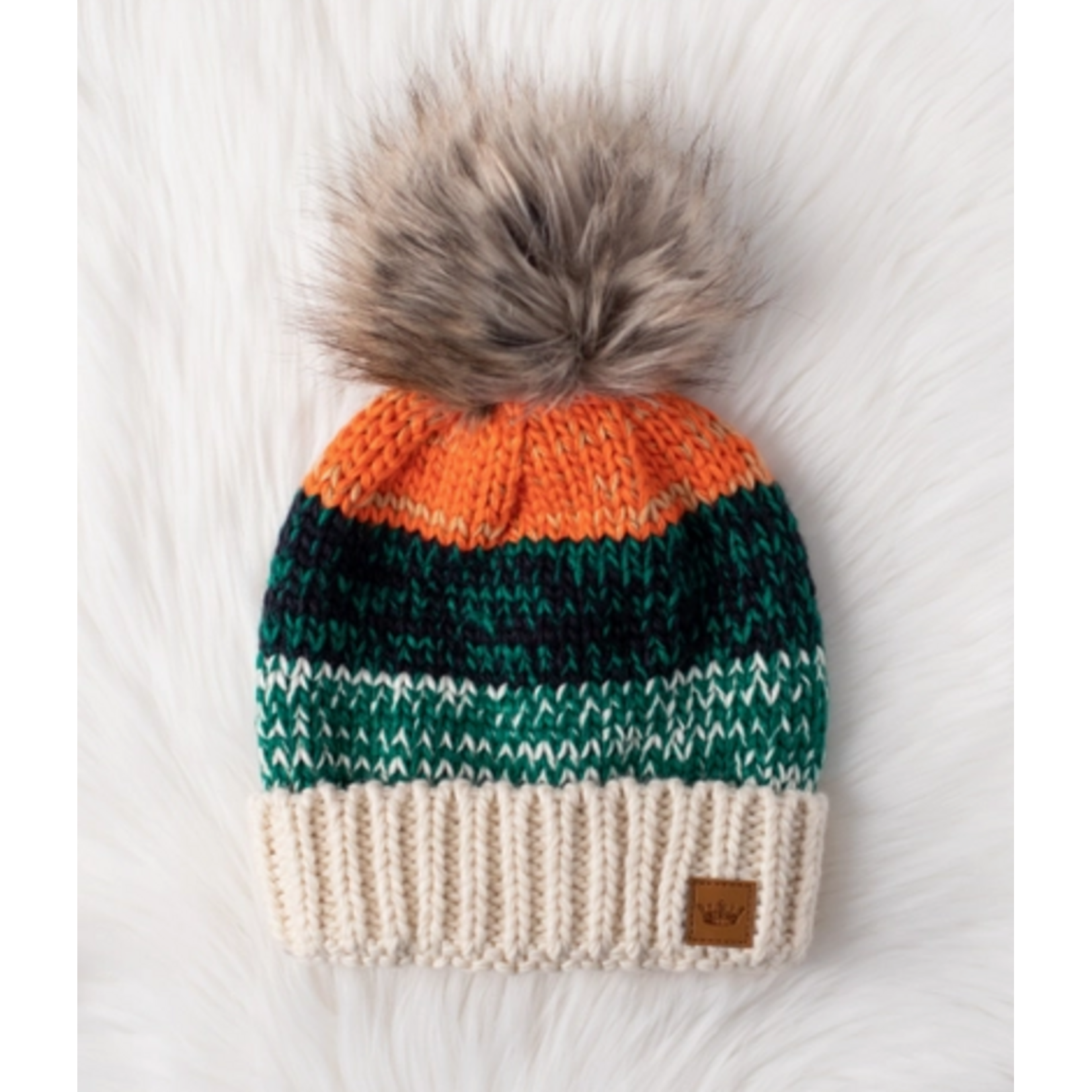 Panache Apparel Panache White, Green & Orange Patterned Pom Hat
