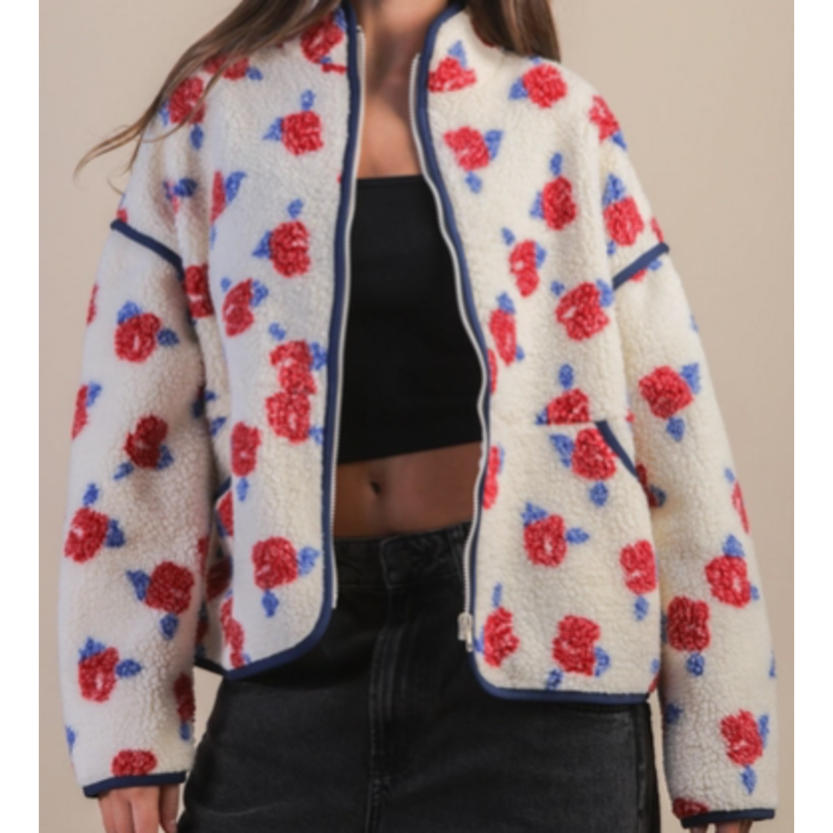 Very J Very J Printed Fleece Sherpa Jacket