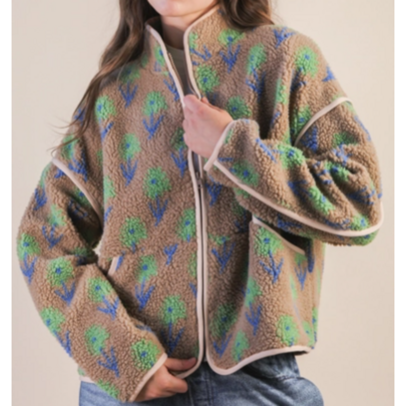 Very J Very J Printed Fleece Sherpa Jacket