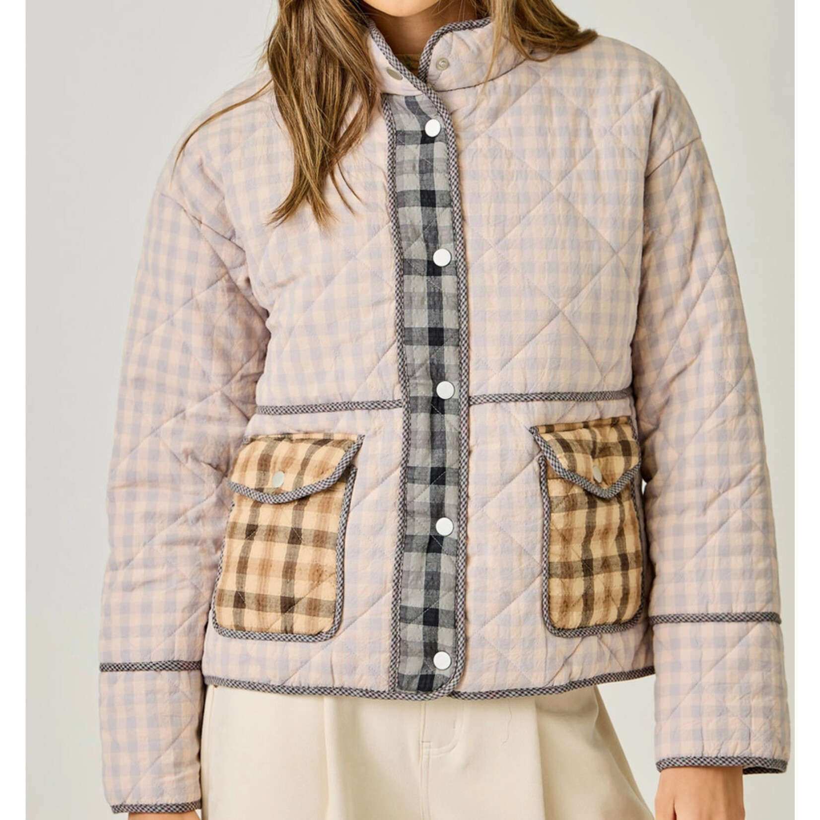 Mystree Mystree Mixed Media Quilted Jacket
