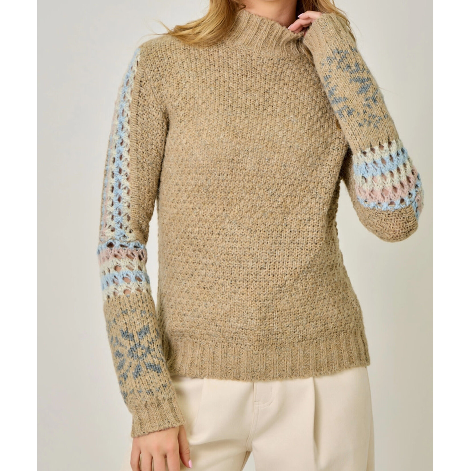 Mystree Mystree Mock Neck Fair Isle Cuff Sweater