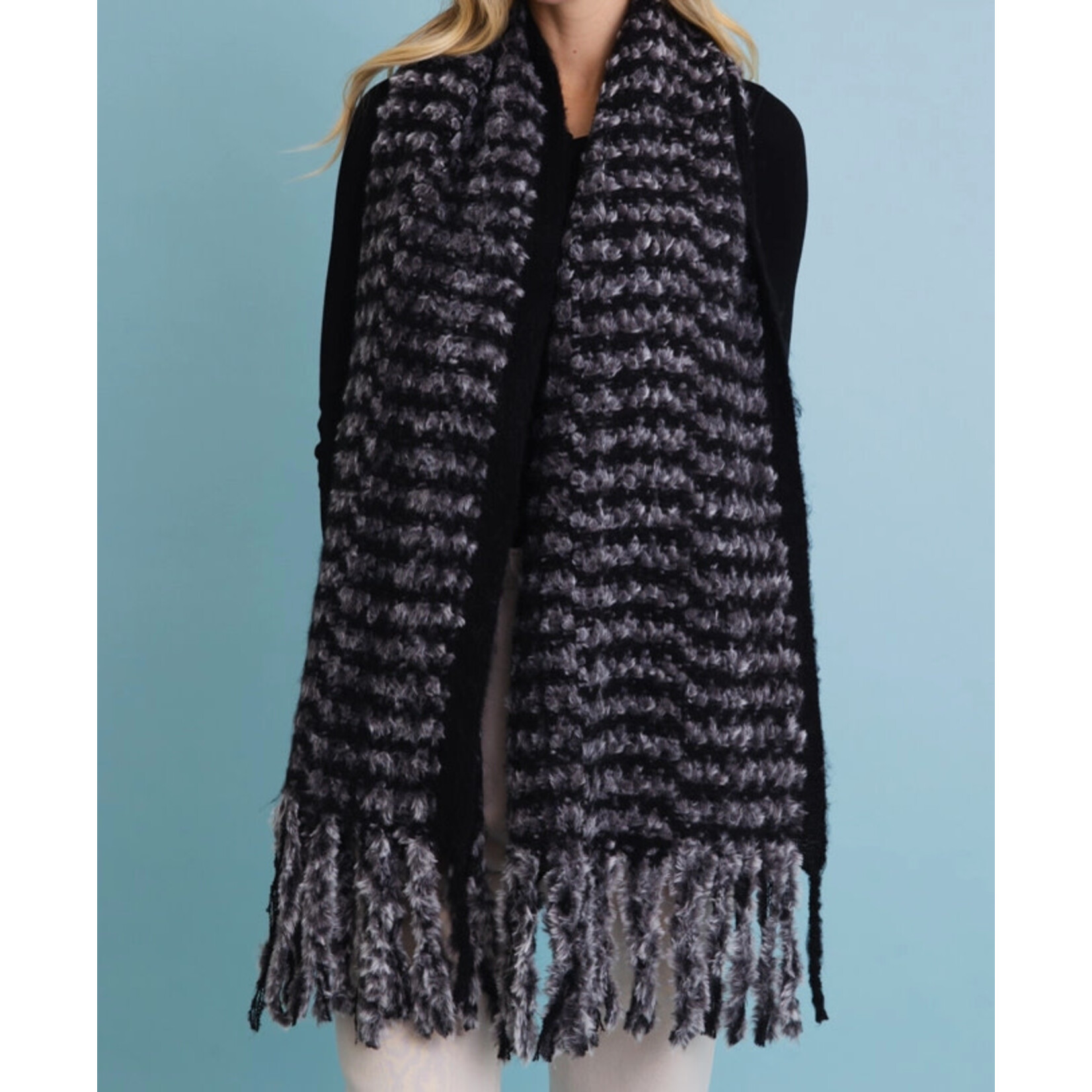 Leto Accessories Leto Ultra Soft Chenille Tassel Scarf Black