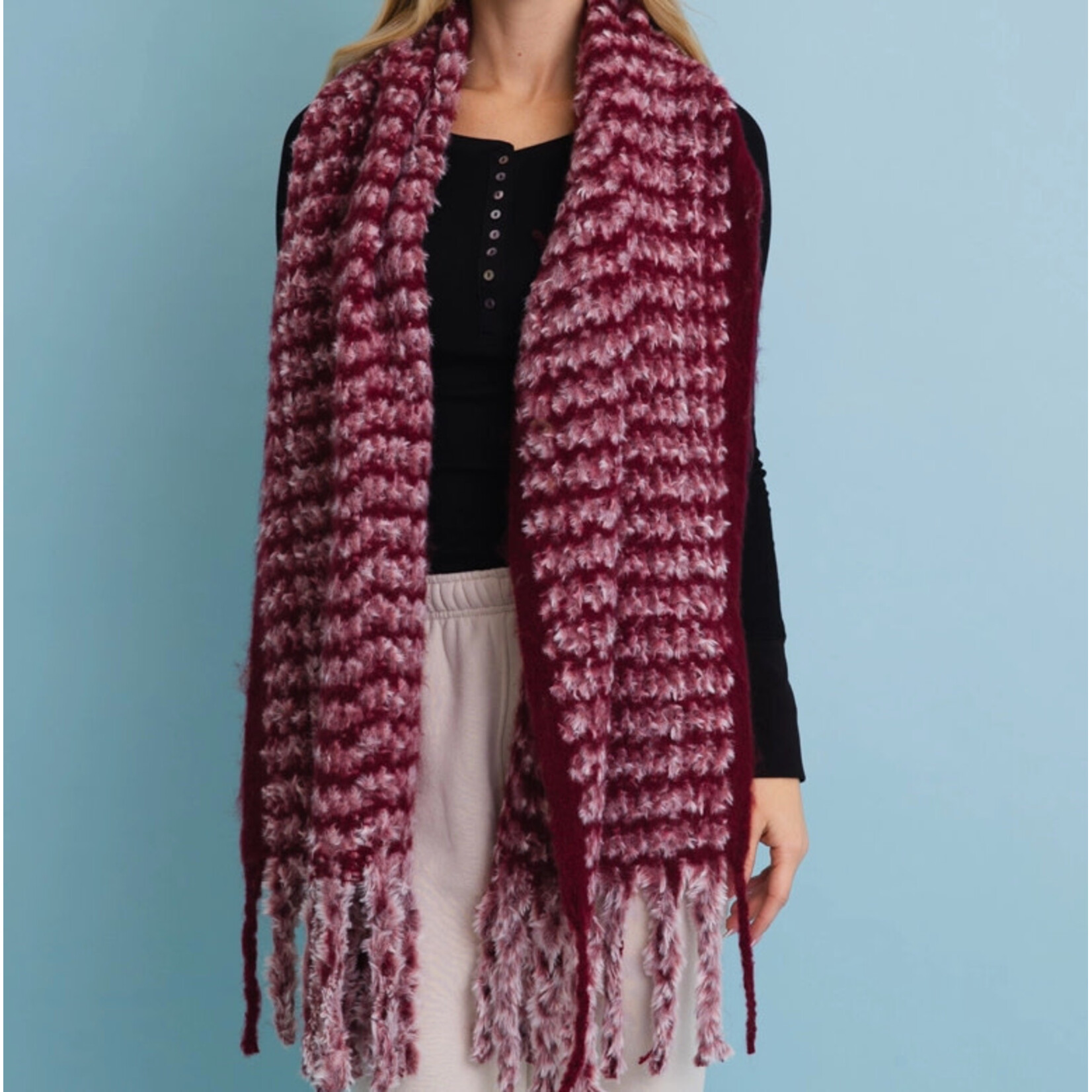 Leto Accessories Leto Ultra Soft Chenille Tassel Scarf Burgundy