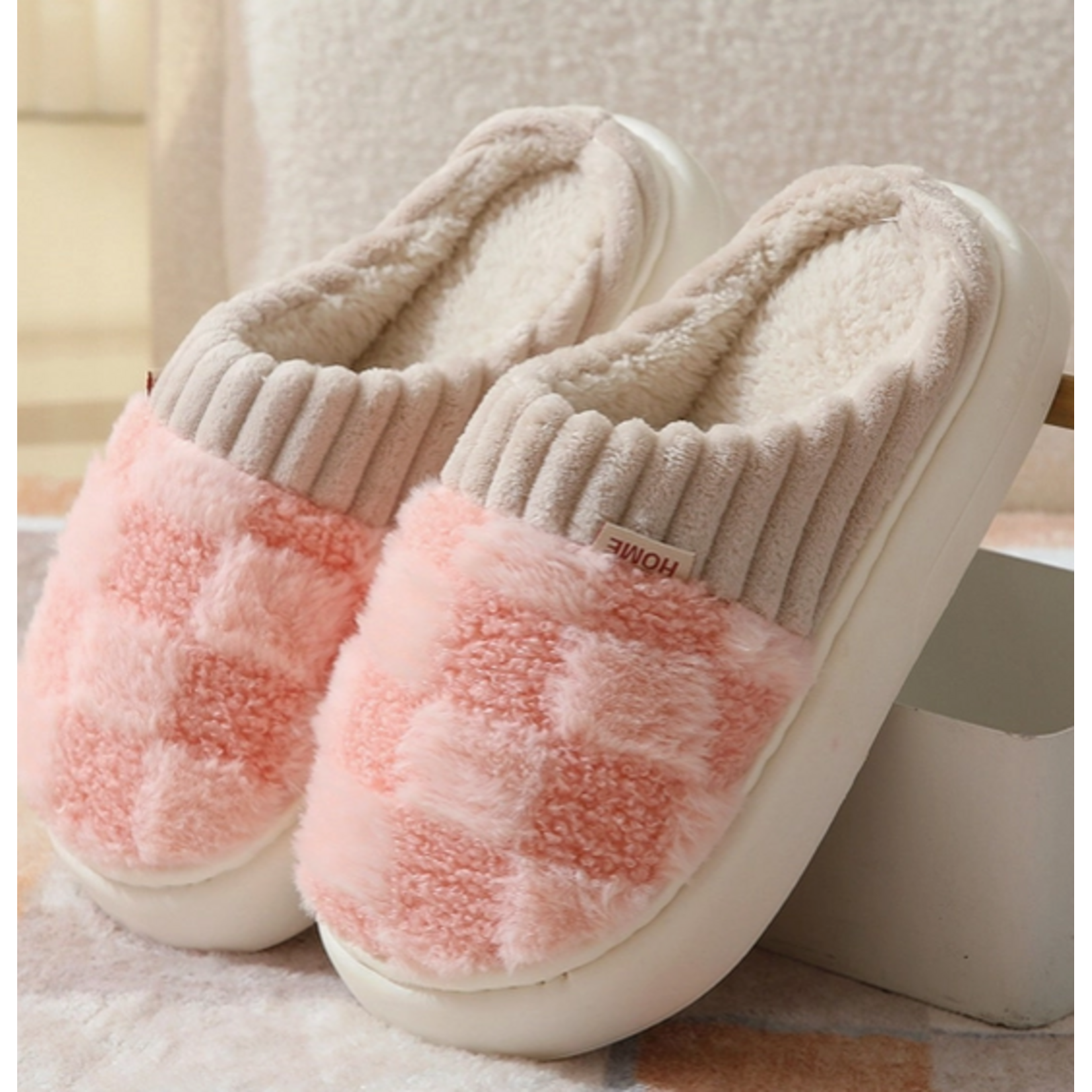 ACCITY Checkered Fuzzy Warm Slippers