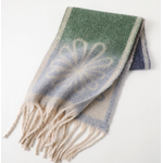 ACCITY Vintage Floral Gradient Fringe Scarf Blue