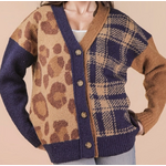 Very J Very J Leopard & Plaid Graphic Cardigan