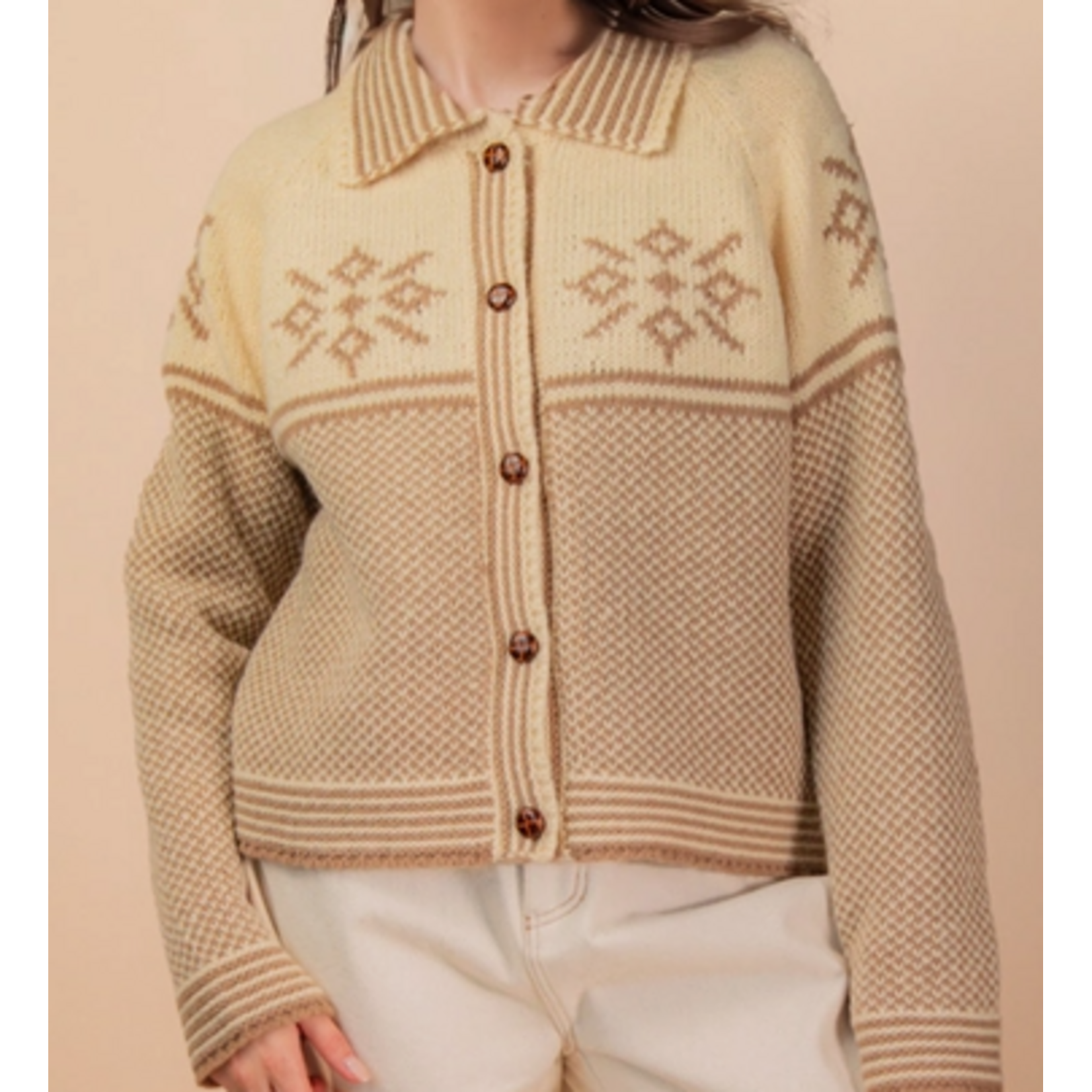 Very J Very J Graphic Collared Knit Sweater