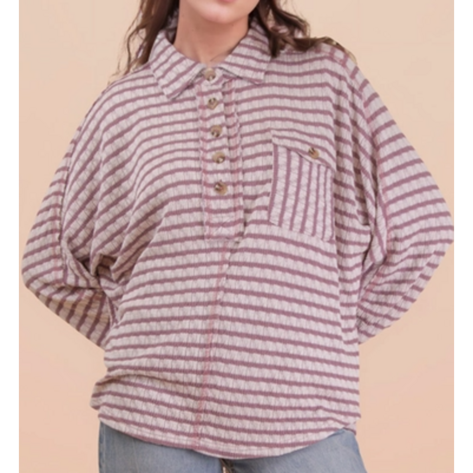 Very J Very J Oversized Textured Stripe Top