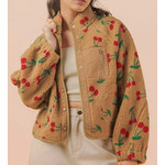 Very J Very J Cherry Printed Fleece Oversized Jacket