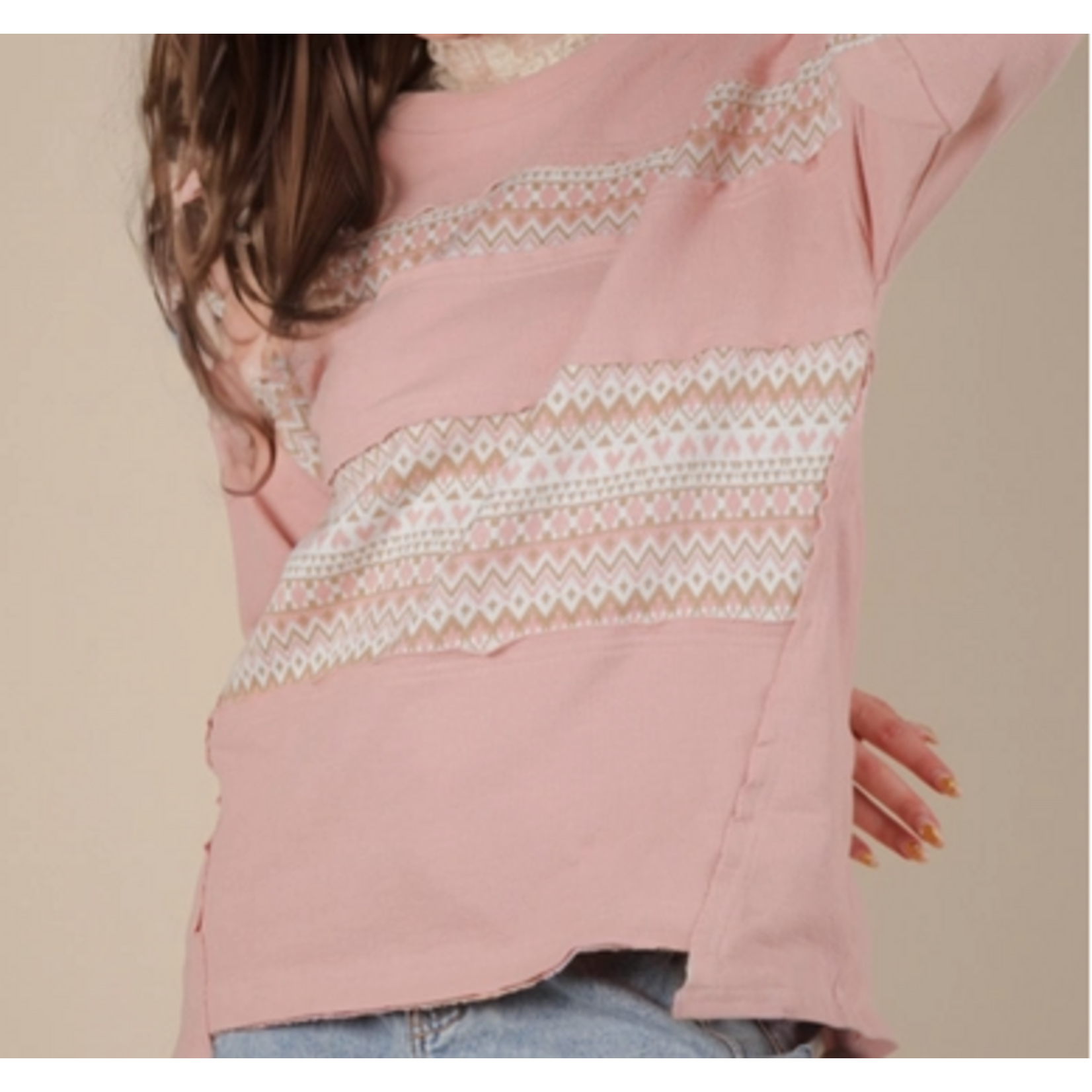 Very J Very J Oversized Printed Knit Contrast Knit Top