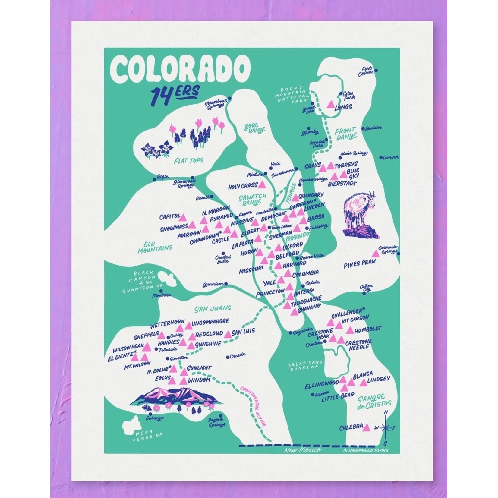 Little Known Goods LKG Colorado 14ers Map 2.0