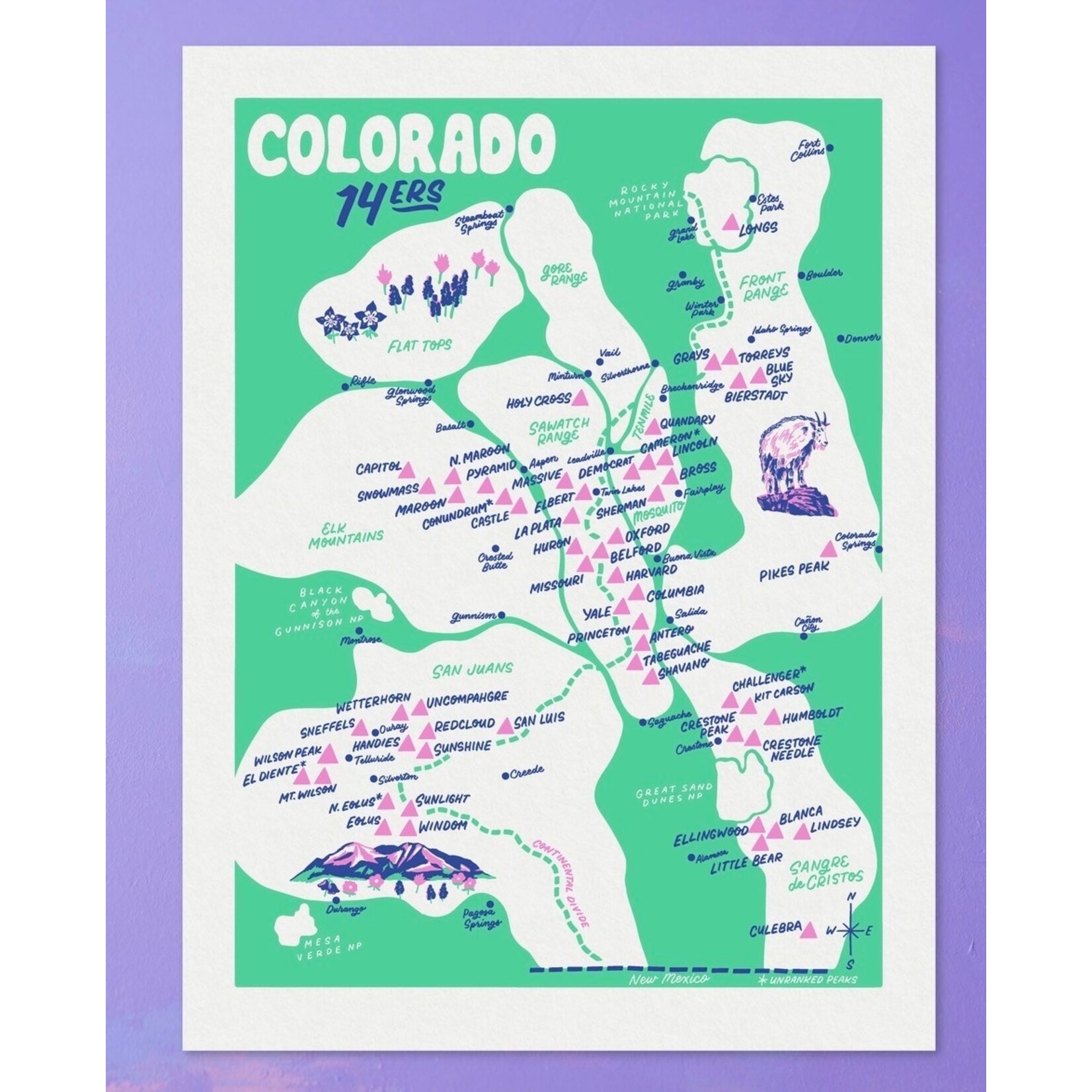 Little Known Goods LKG Colorado 14ers Screen Printed Poster
