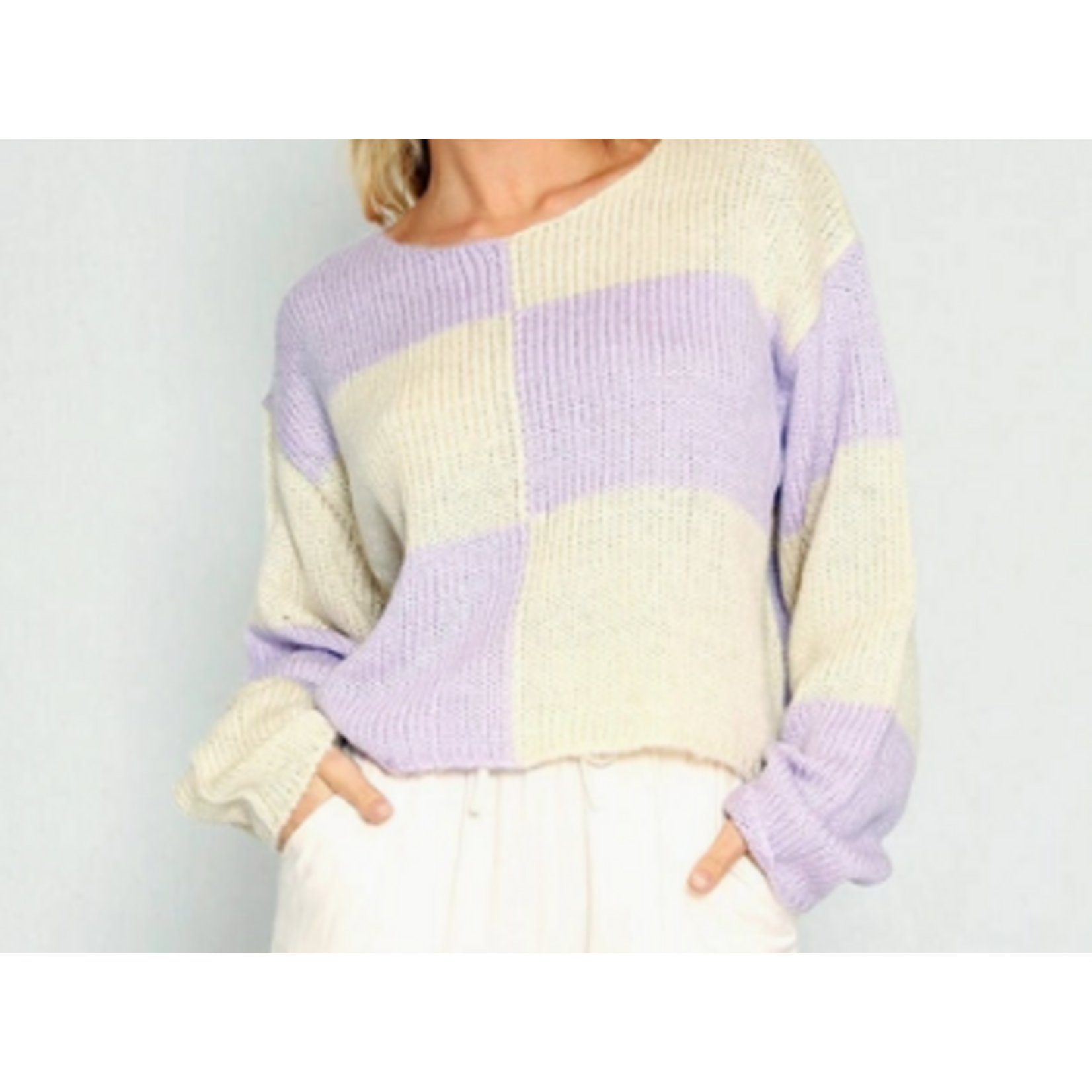 Miss Sparkling Miss Checkered Cropped Sweater