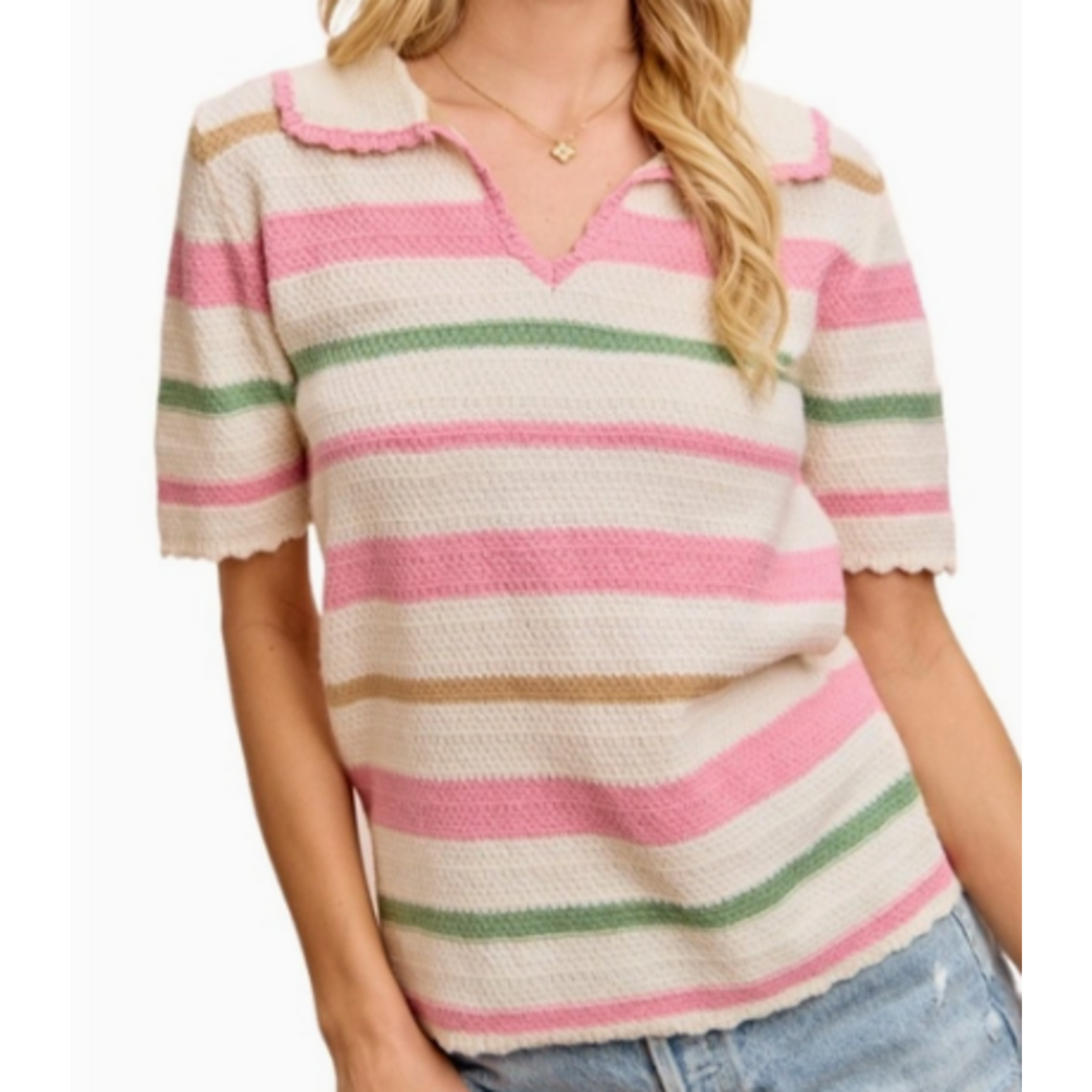 Vanilla Monkey VM Multi Colors Stripes Collared Knit Top