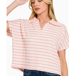 Vanilla Monkey VM Striped Split Neck Collared Top