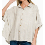 Vanilla Monkey VM Woven Stripe Button Down Boxy Top