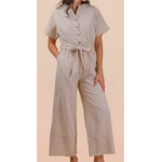 Very J Very J Half Button Down Stripe Linen Jumpsuit