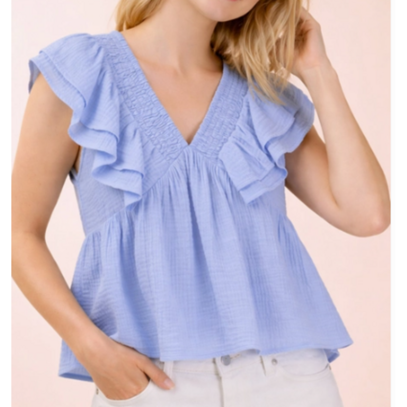 Very J Very J Smocking Detail Ruffle Sleeve
