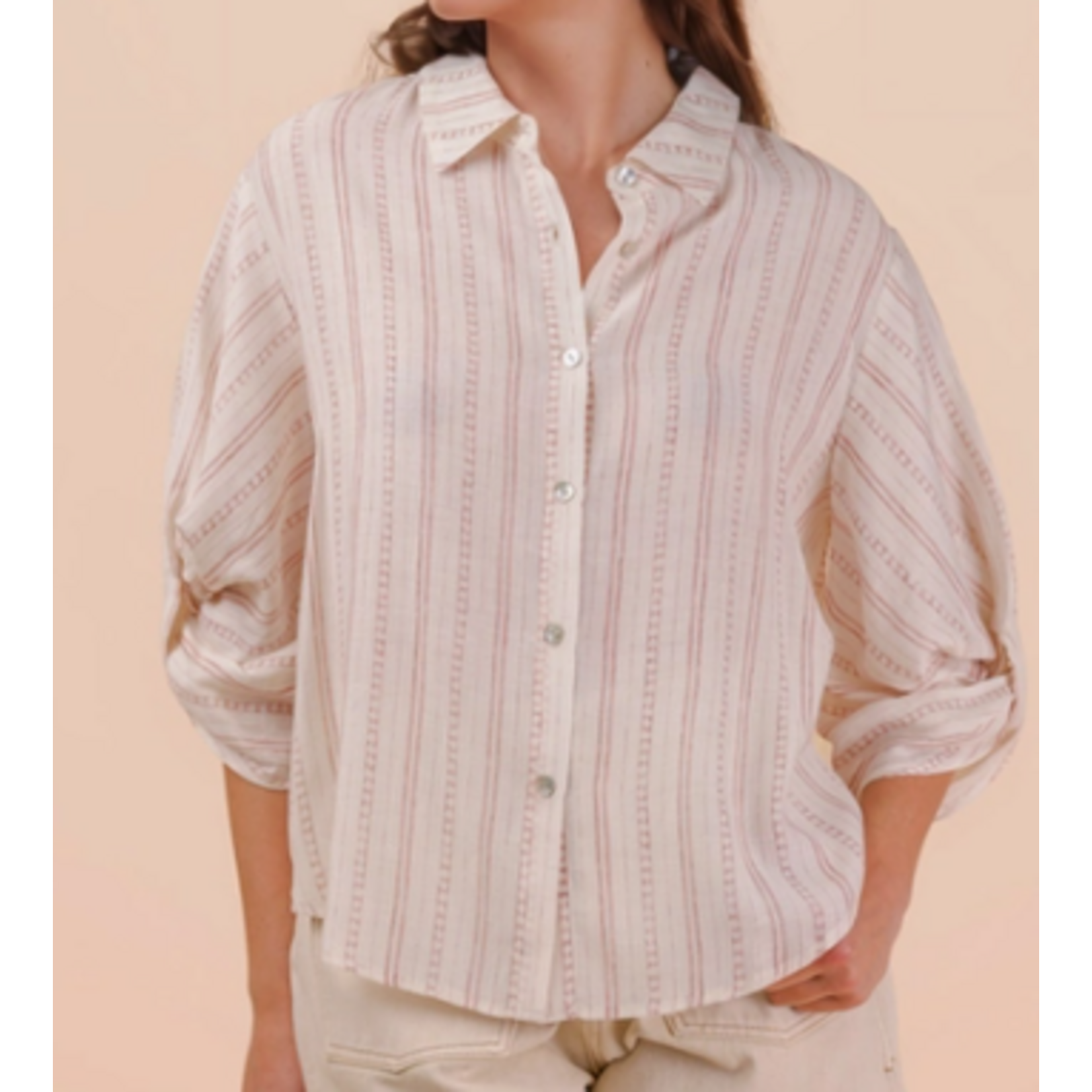 Very J Very J Roll Up Half Sleeve Stripe Shirt