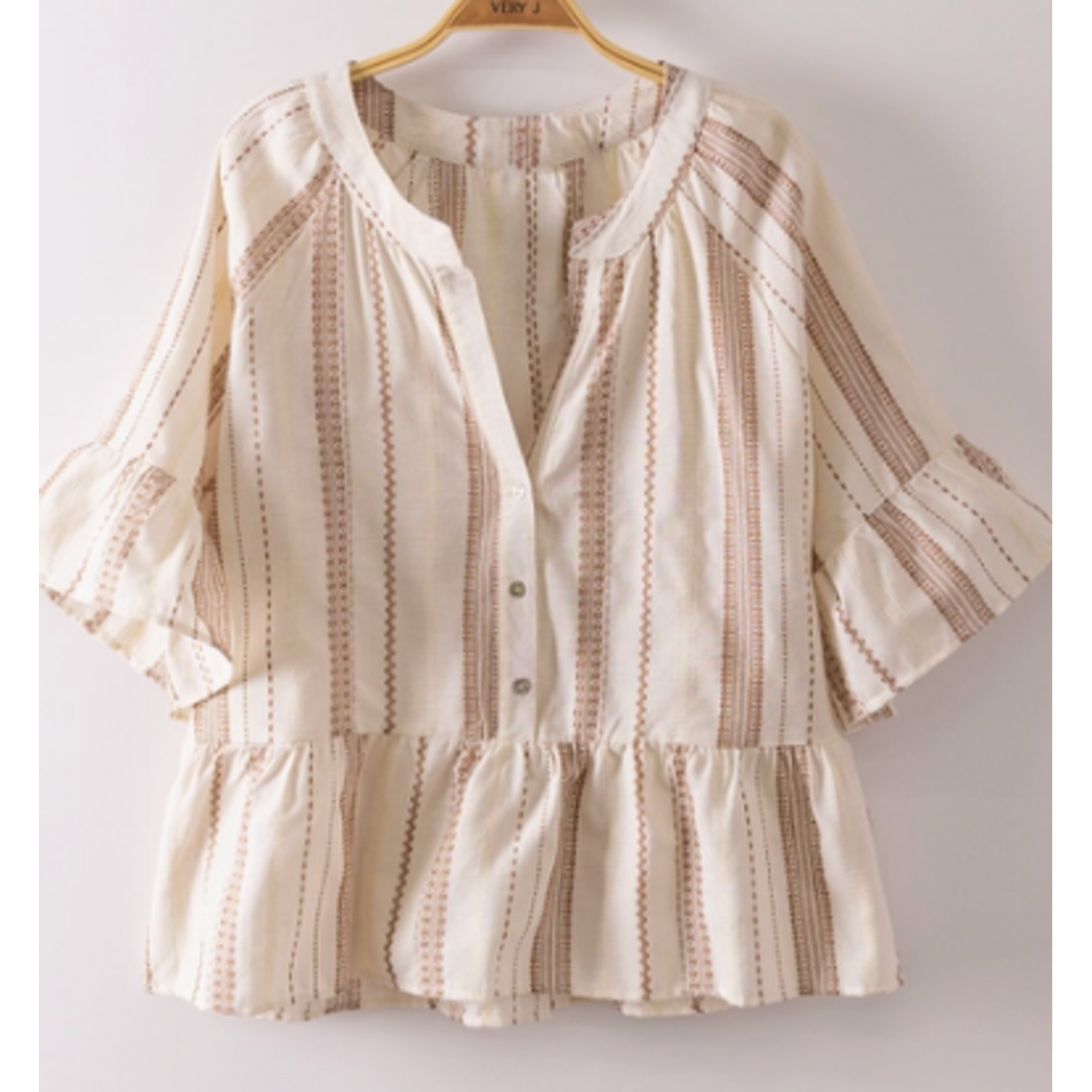 Very J Very J Striped Half Bell Sleeve Blouse Top