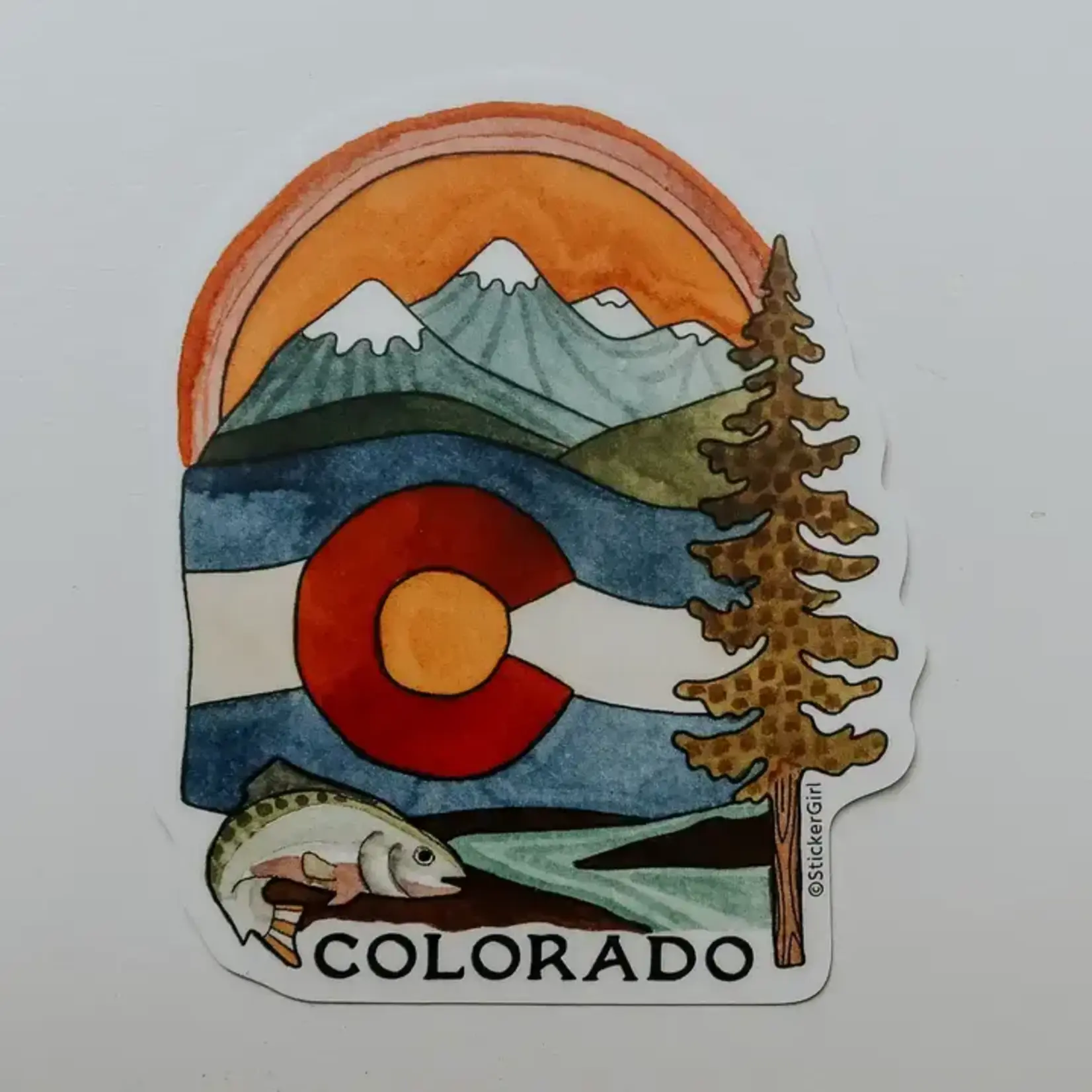 Sticker Girl Sticker Girl Colorado C Sign and Fish Vinyl Sticker