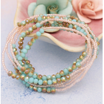 ZAD ZAD Blue Peach Bead Stretch Wrap Bracelet