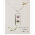ZAD ZAD Cottage Classic Purple Silver Bar Dried Flower Necklace