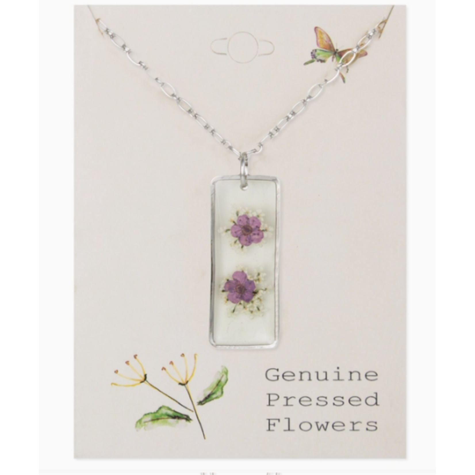 ZAD ZAD Cottage Classic Purple Silver Bar Dried Flower Necklace