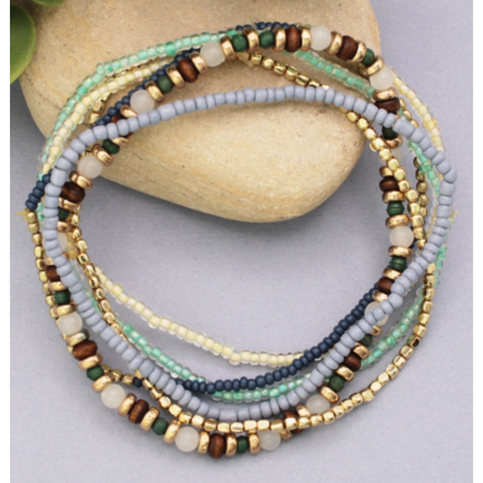 ZAD ZAD Cream Blue Green Stretch Bracelets Set