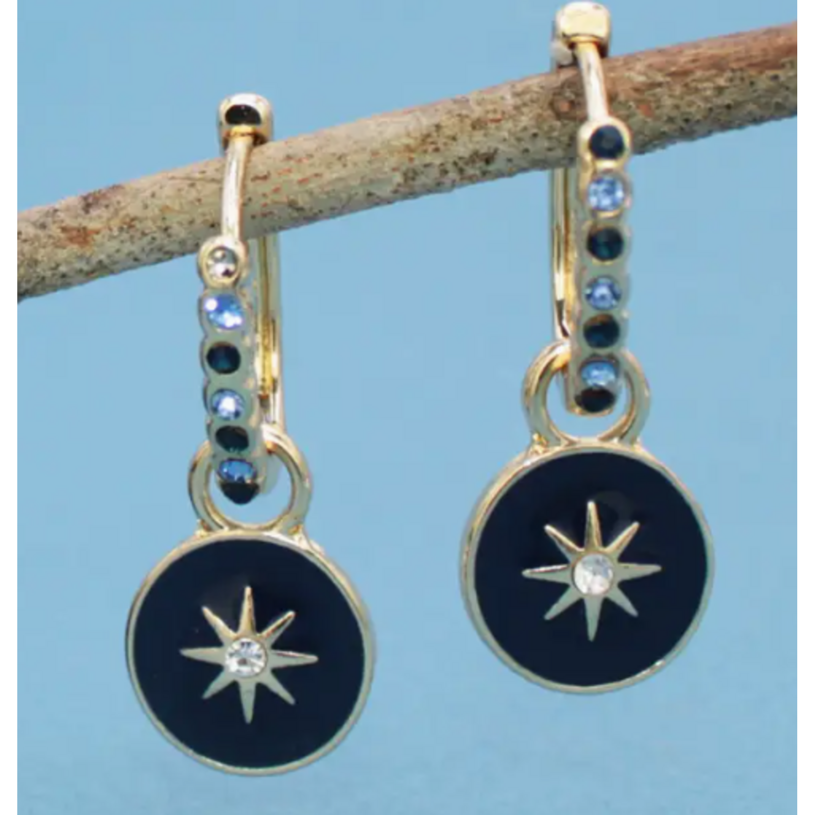 ZAD ZAD Midnight Sparkle Gold Celestial Huggie Hoops