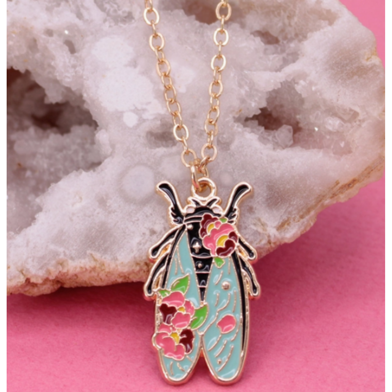 ZAD ZAD Pastel Floral Cicada Gold Necklace