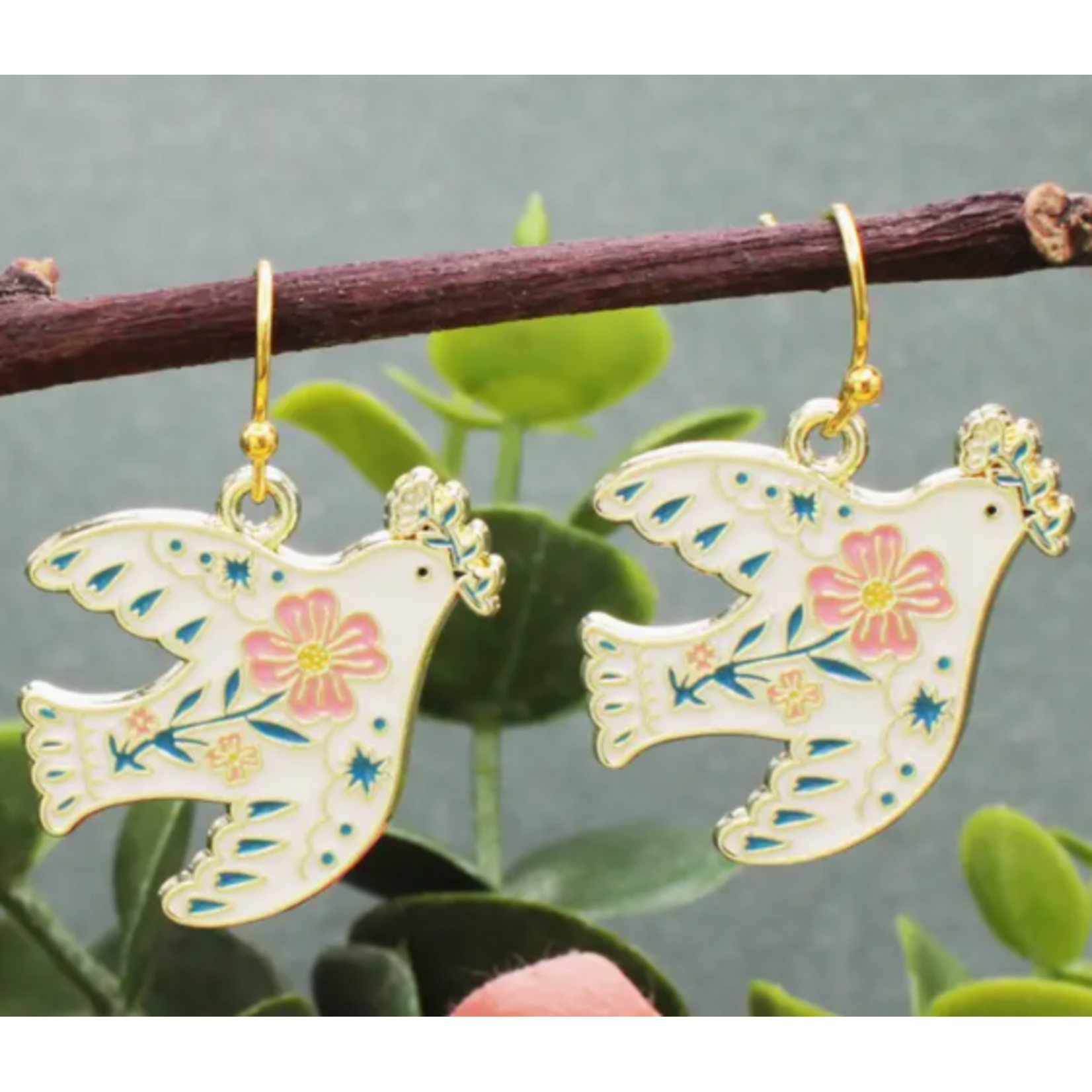 ZAD ZAD Pastel Peace Dove Gold Earrings