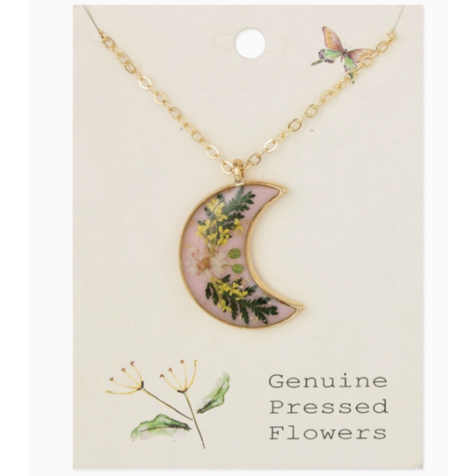 ZAD ZAD Pink Moon Dried Flower Gold Necklace