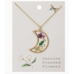 ZAD ZAD Purple Floral Moon Dried Flower Gold Necklace