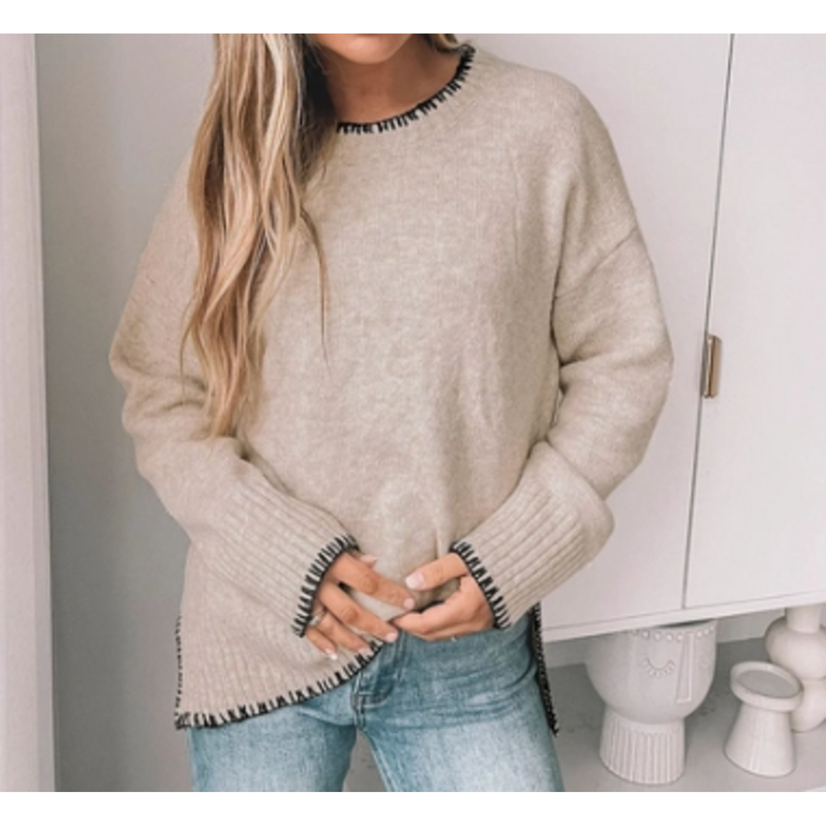 Suhkasana Suhkasana Knit Sweater with Contrast Trim