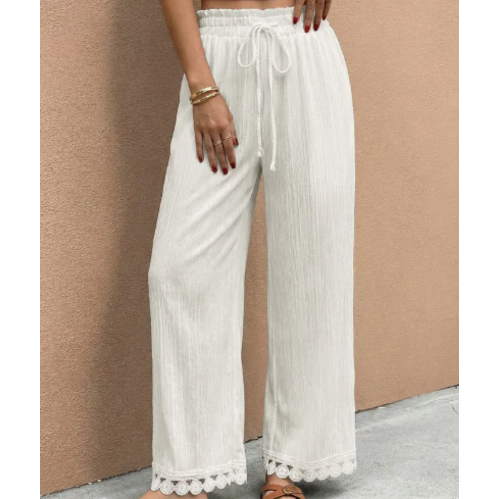Suhkasana Suhkasana Lace Trim Wide Leg Pants Trousers