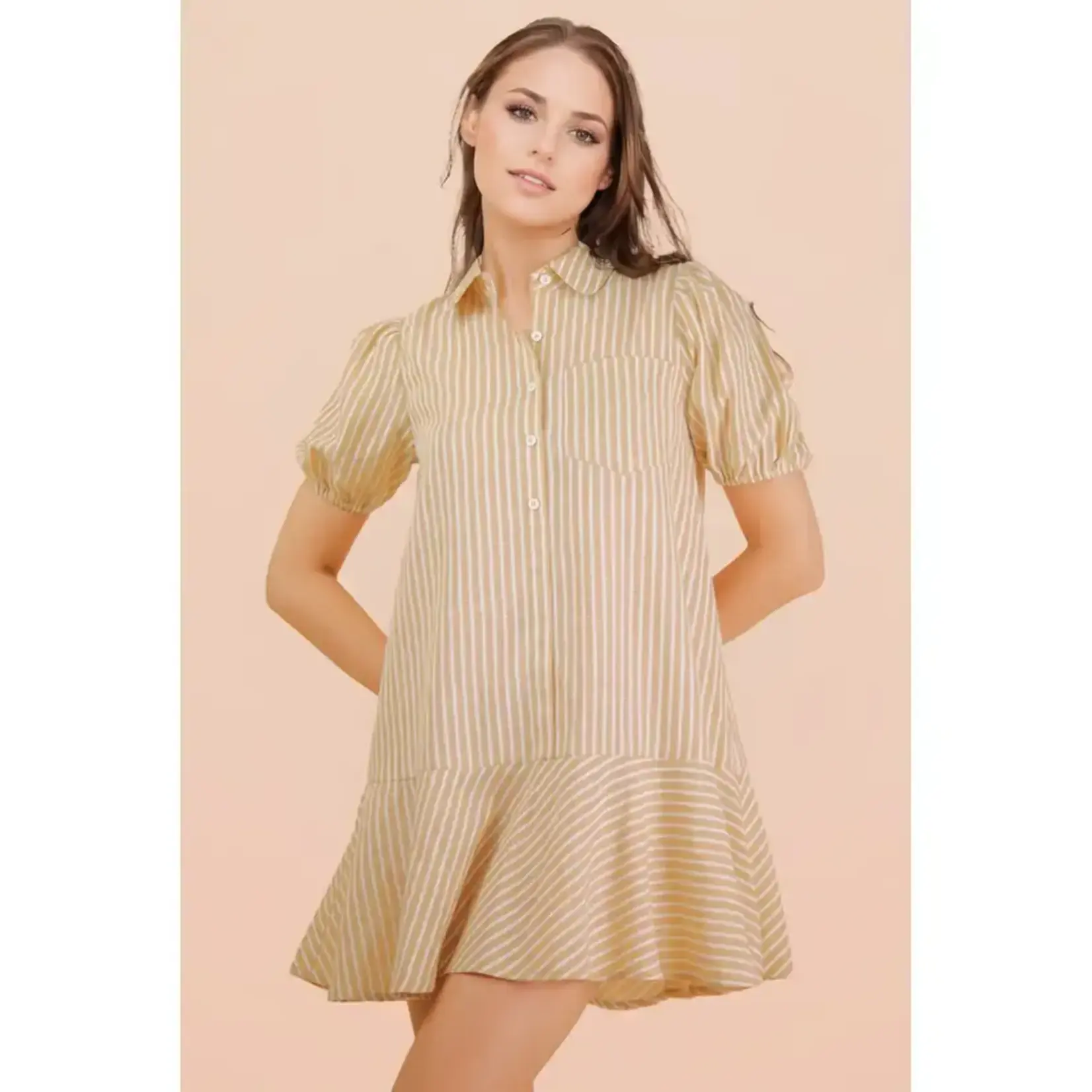 Very J Very J Button Down Printed Ruffle Sleeve Mini Dress