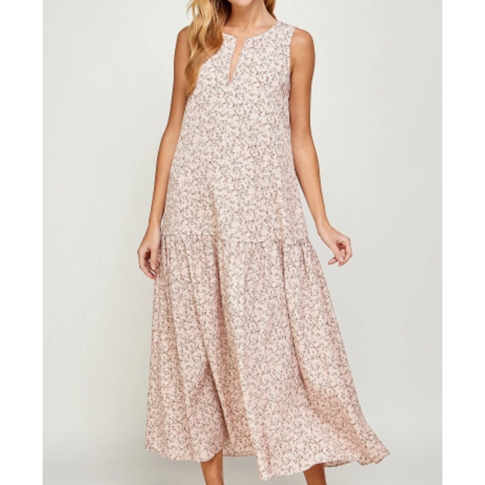 Vanilla Monkey VM Split Neckline Floral Print Sleeveless Midi Dress