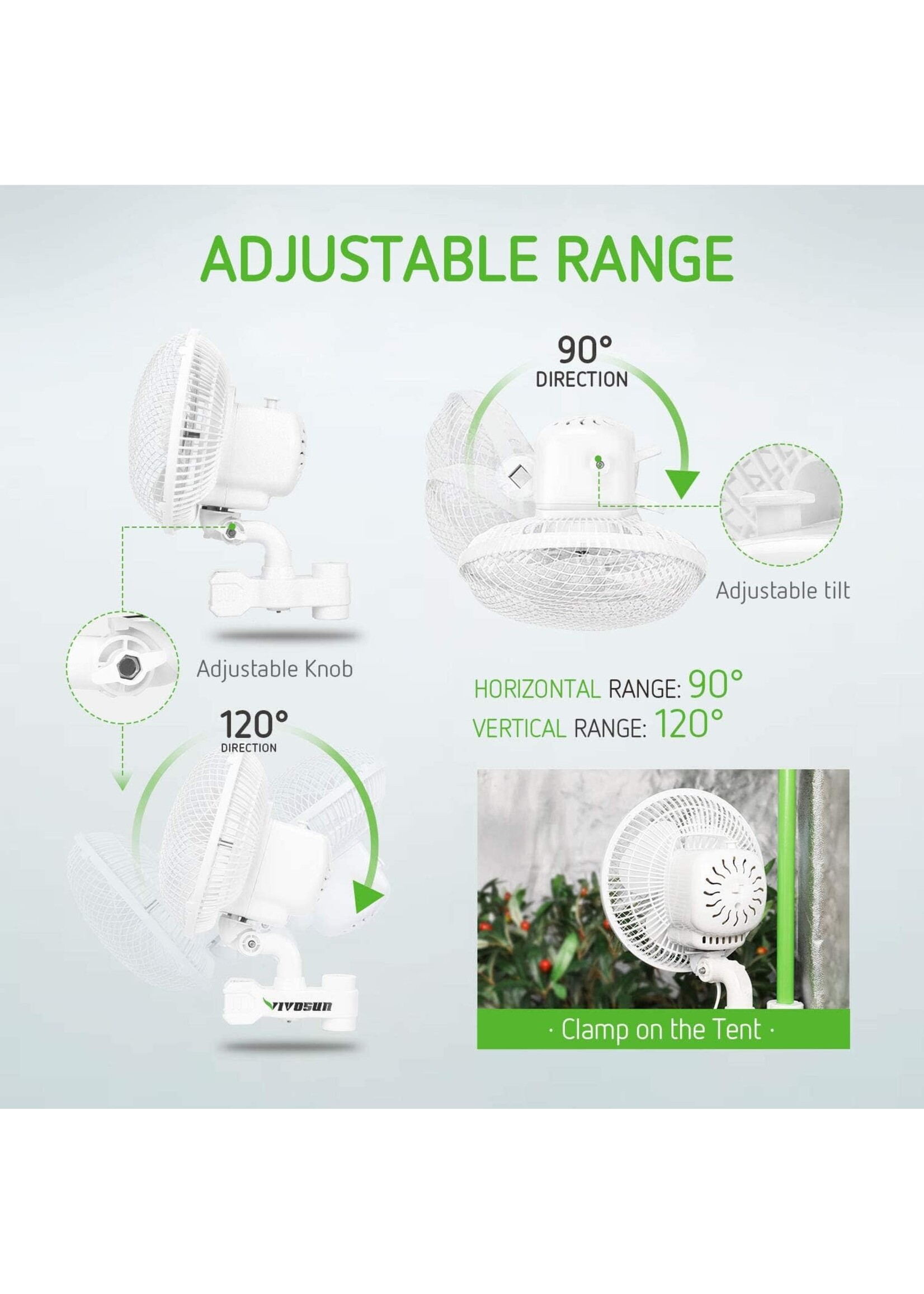 Vivosun Clip On Oscillating Fan 6"