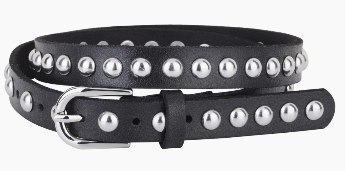 Skinny Round Studded Leather Belt