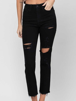 Flying Monkey Black High Rise Distressed Raw Hem Crop Straight