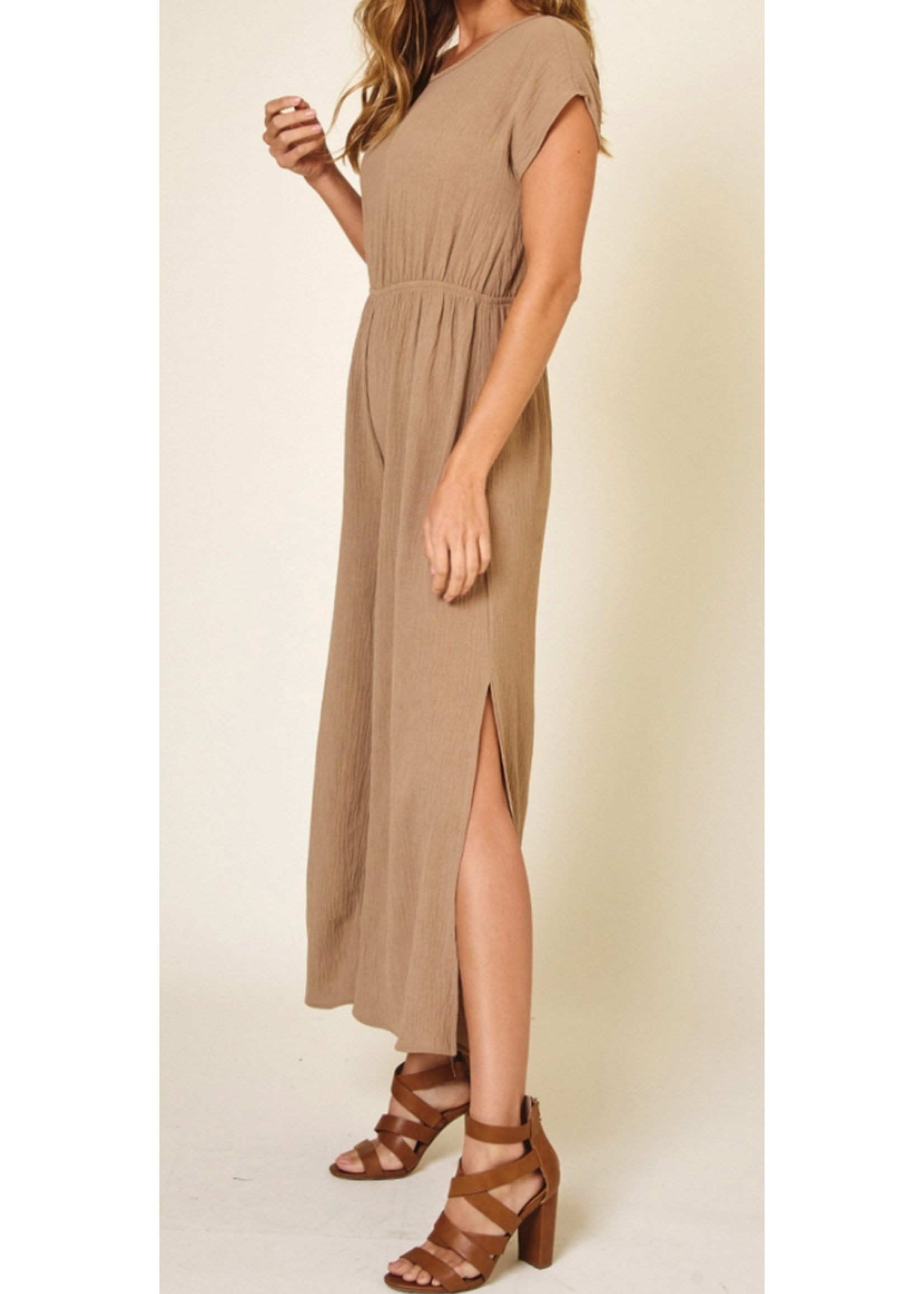 Taupe Jumpsuit With Slit