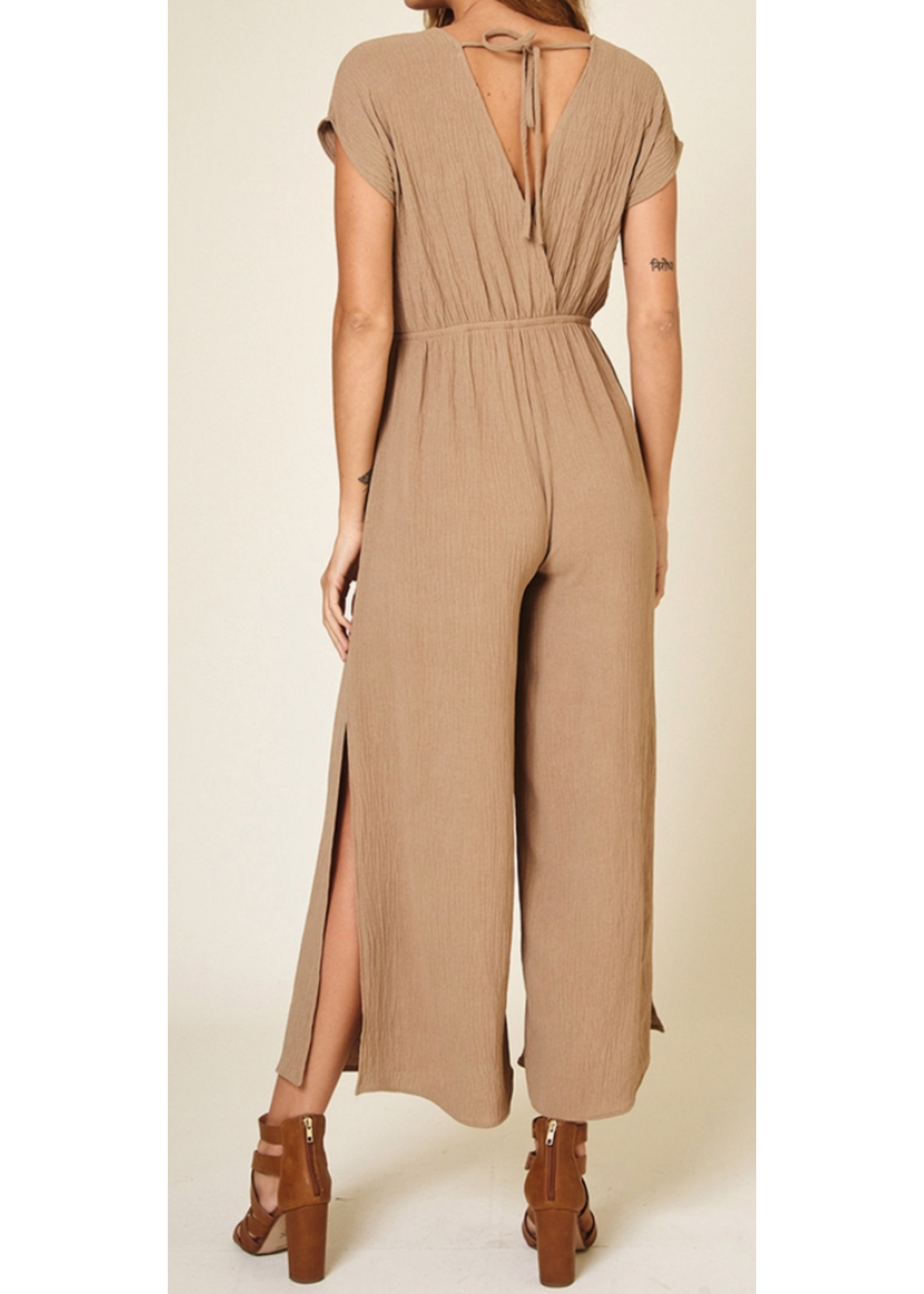 Taupe Jumpsuit With Slit
