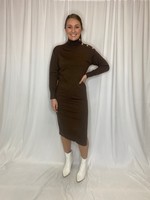 Brown Turtleneck Knit Sweater Dress