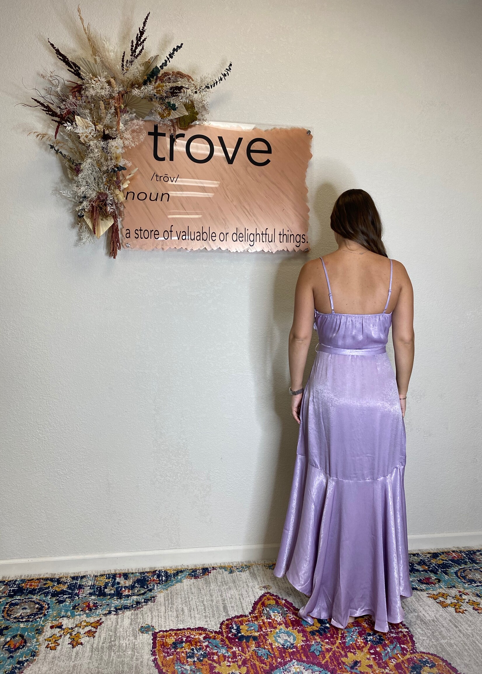 Satin Lavender Wrap Dress