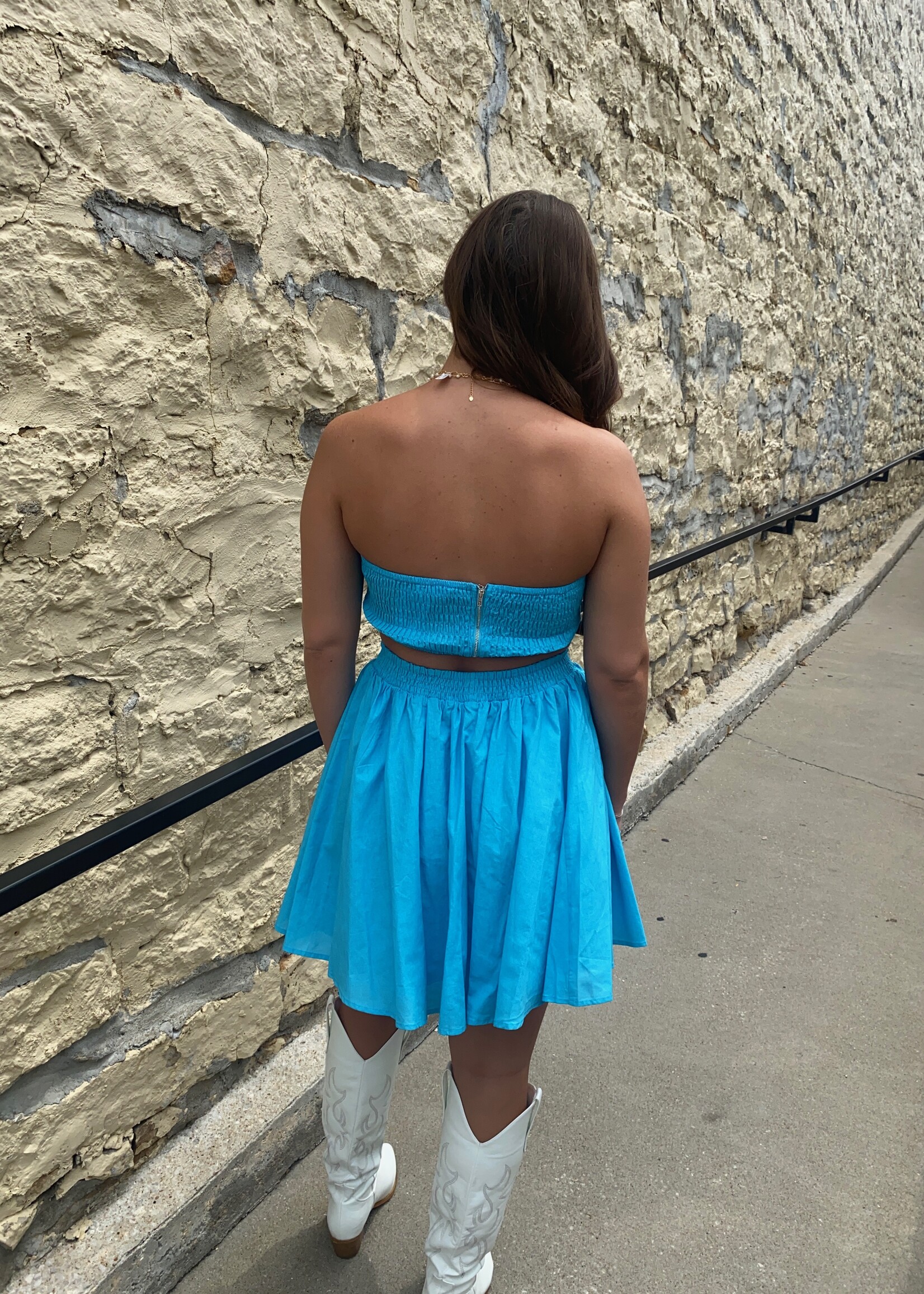 Aqua Cut Out Tube Mini Dress