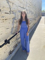 Blue Strapless Flared Lounge Jumpsuit